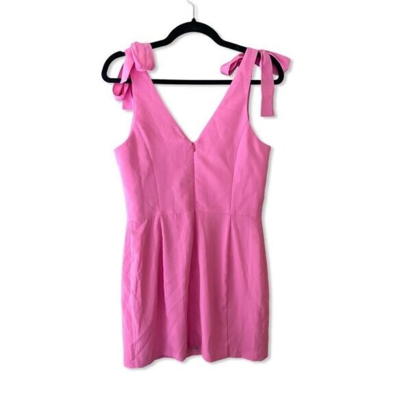Amanda Uprichard Allora Dress Shocking Pink mini shoulder bows Revolve M - Picture 5 of 8